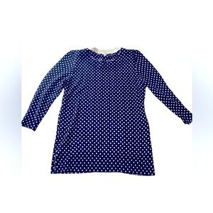 J. Crew Merino wool quarter sleeve navy w white polka dot crew sweater Small